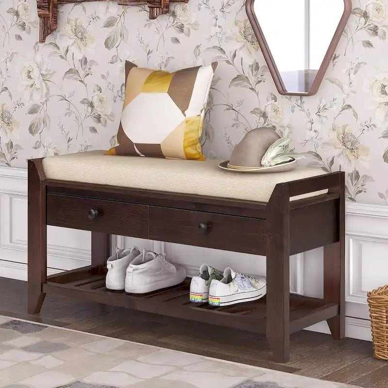 Banc de rangement polyvalent d'entrée de ferme 39 avec 2 tiroirs et 1 étagère à chaussures