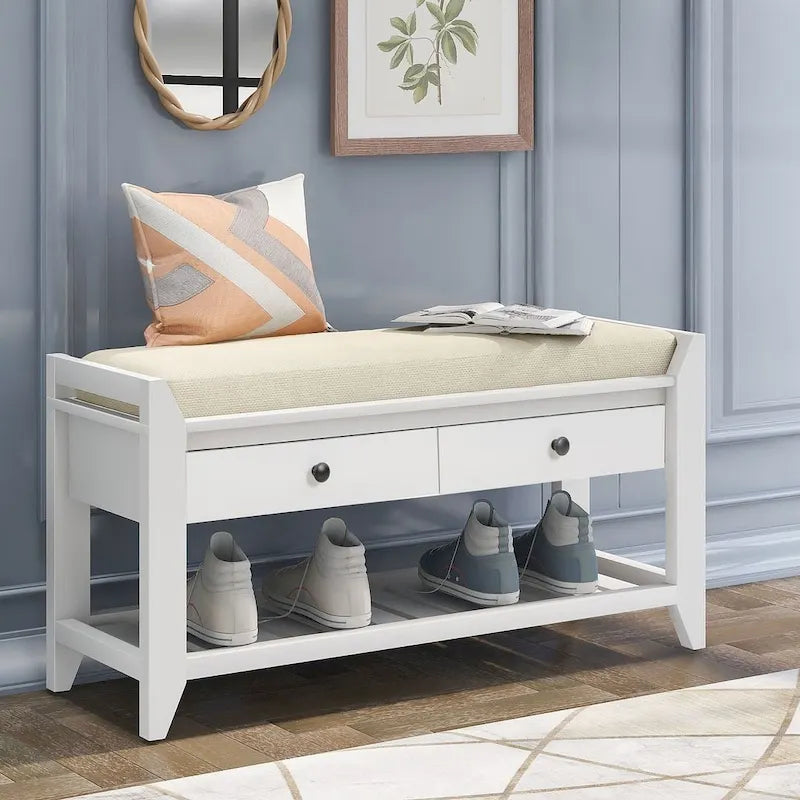 Banc de rangement polyvalent d'entrée de ferme 39 avec 2 tiroirs et 1 étagère à chaussures