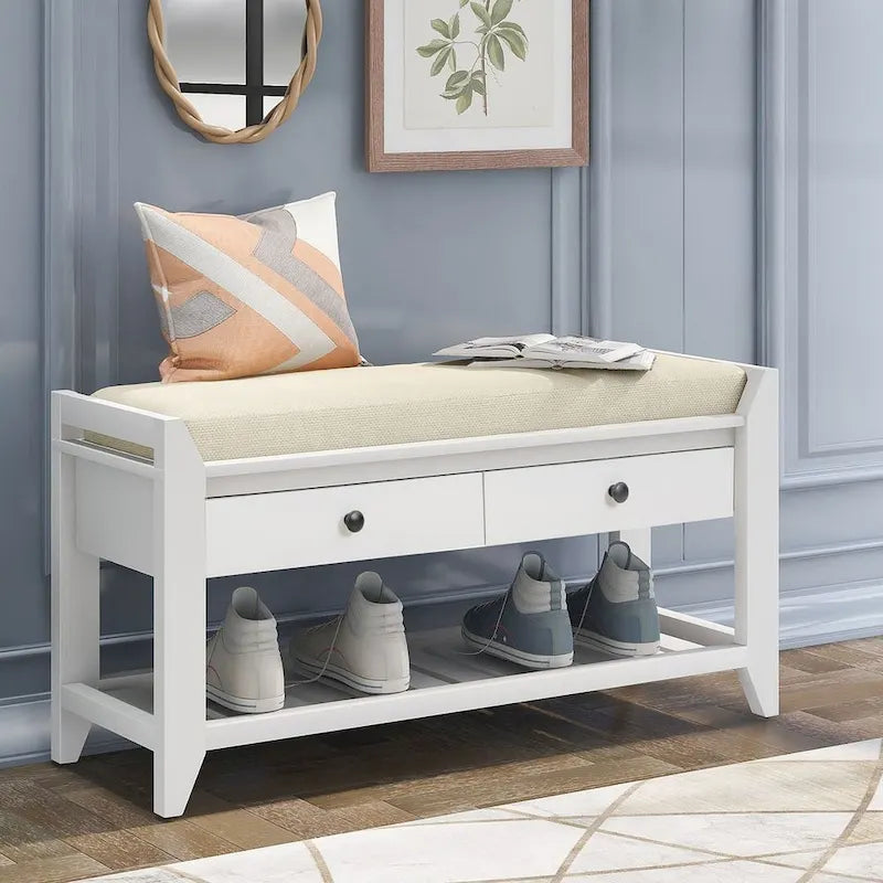 Banc de rangement polyvalent d'entrée de ferme 39 avec 2 tiroirs et 1 étagère à chaussures