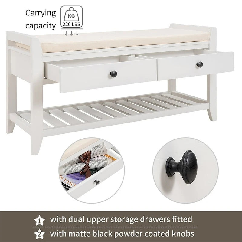 Banc de rangement polyvalent d'entrée de ferme 39 avec 2 tiroirs et 1 étagère à chaussures