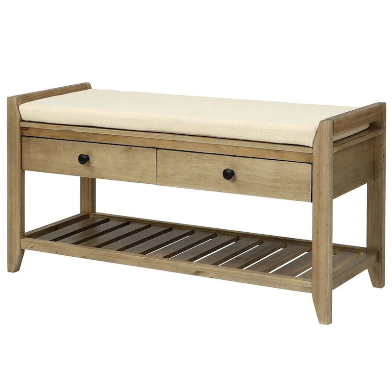 Banc de rangement polyvalent d'entrée de ferme 39 avec 2 tiroirs et 1 étagère à chaussures