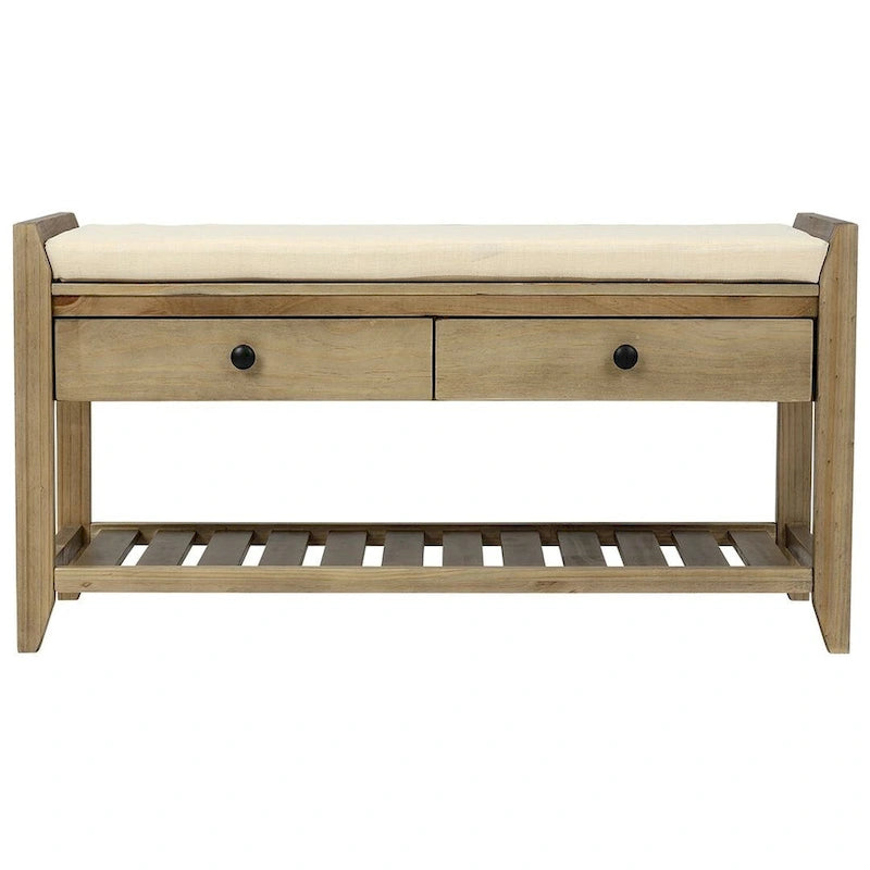 Banc de rangement polyvalent d'entrée de ferme 39 avec 2 tiroirs et 1 étagère à chaussures