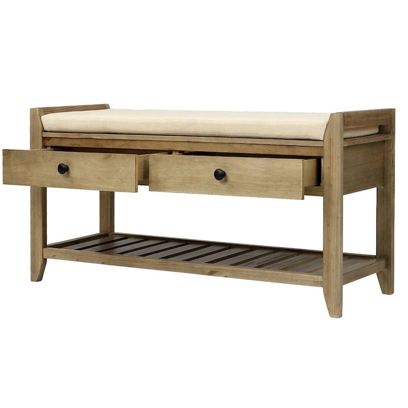 Banc de rangement polyvalent d'entrée de ferme 39 avec 2 tiroirs et 1 étagère à chaussures
