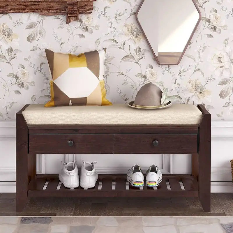Banc de rangement polyvalent d'entrée de ferme 39 avec 2 tiroirs et 1 étagère à chaussures