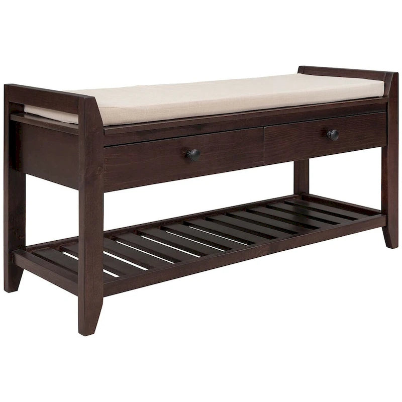 Banc de rangement polyvalent d'entrée de ferme 39 avec 2 tiroirs et 1 étagère à chaussures