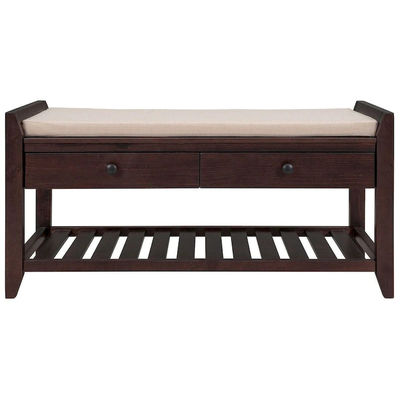 Banc de rangement polyvalent d'entrée de ferme 39 avec 2 tiroirs et 1 étagère à chaussures