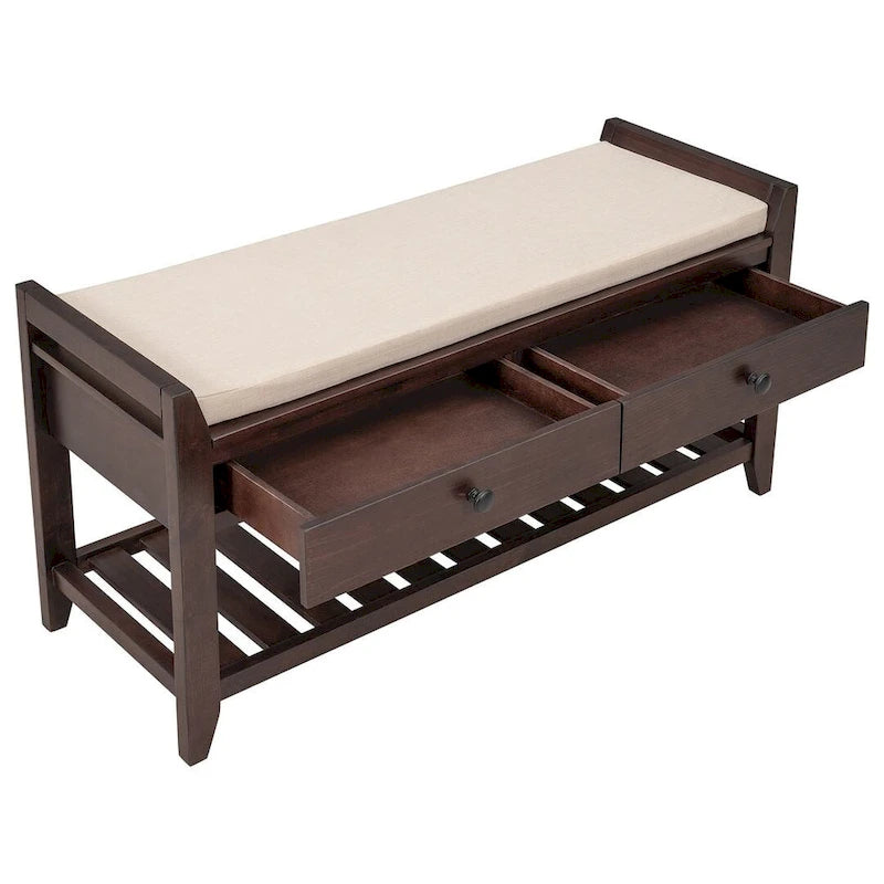 Banc de rangement polyvalent d'entrée de ferme 39 avec 2 tiroirs et 1 étagère à chaussures