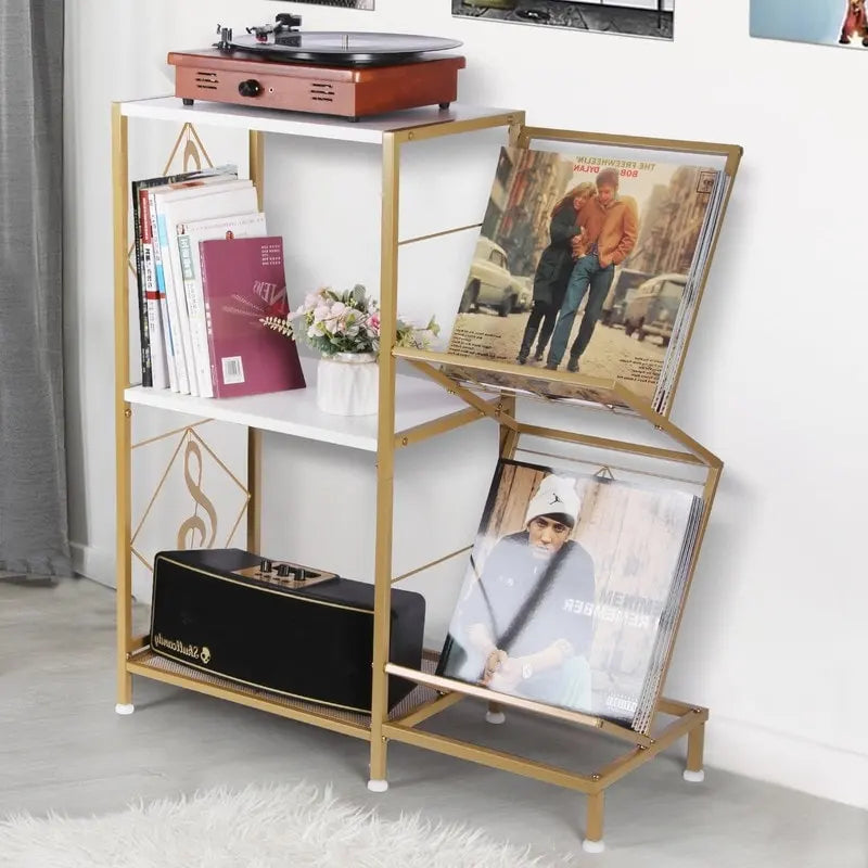 Table tourne-disque avec rangement pour disques vinyles - 27,5 x 11,8 x 32,5 pouces