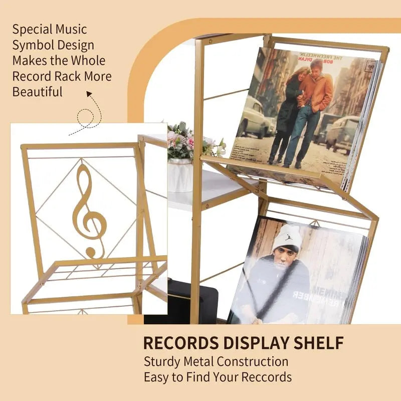 Table tourne-disque avec rangement pour disques vinyles - 27,5 x 11,8 x 32,5 pouces