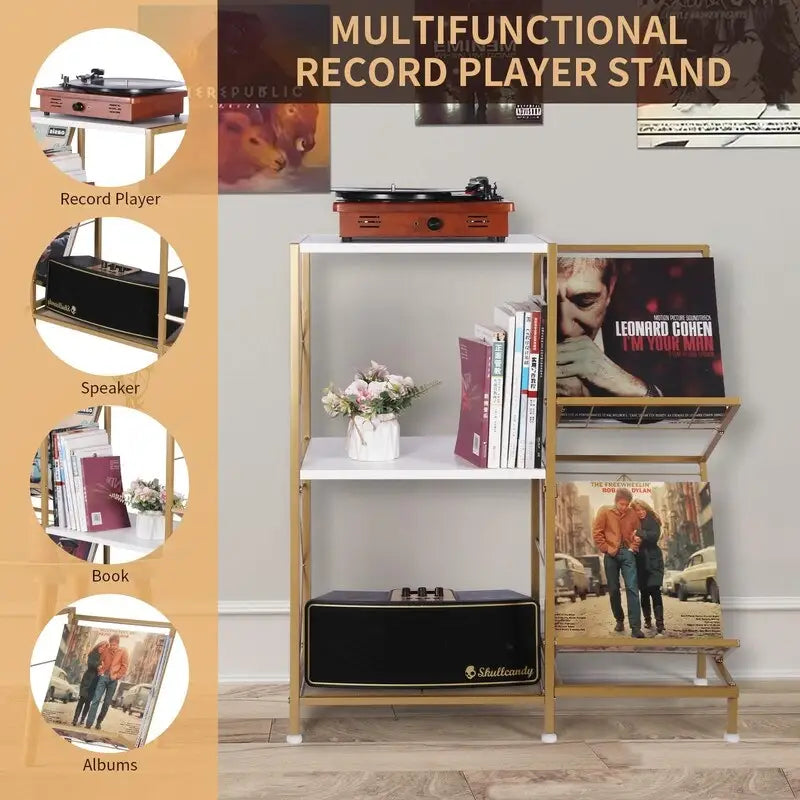 Table tourne-disque avec rangement pour disques vinyles - 27,5 x 11,8 x 32,5 pouces