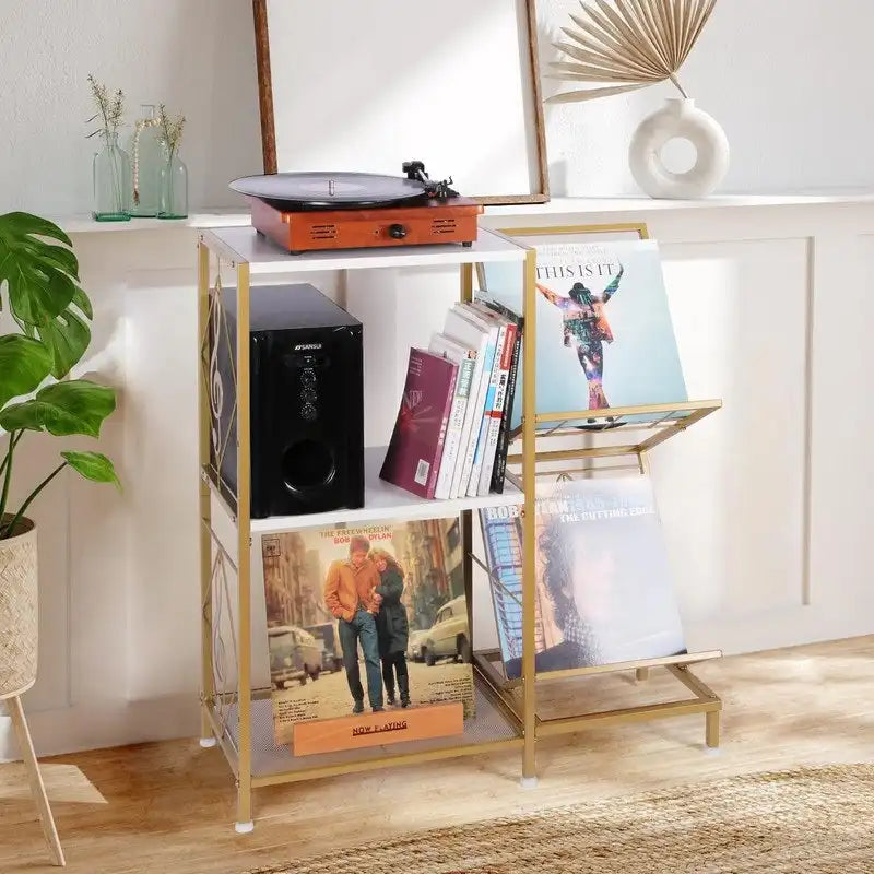 Table tourne-disque avec rangement pour disques vinyles - 27,5 x 11,8 x 32,5 pouces