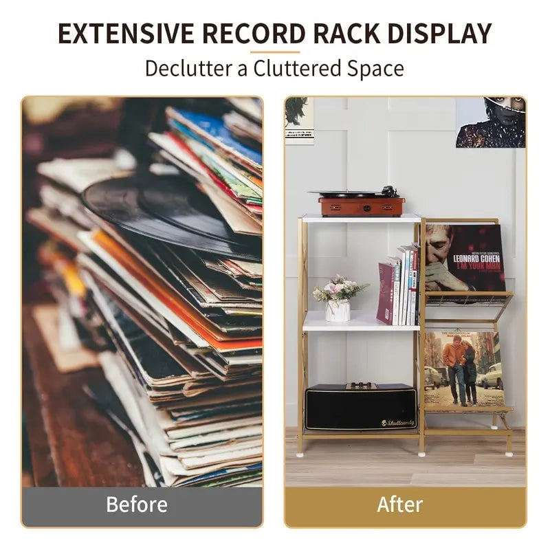 Table tourne-disque avec rangement pour disques vinyles - 27,5 x 11,8 x 32,5 pouces