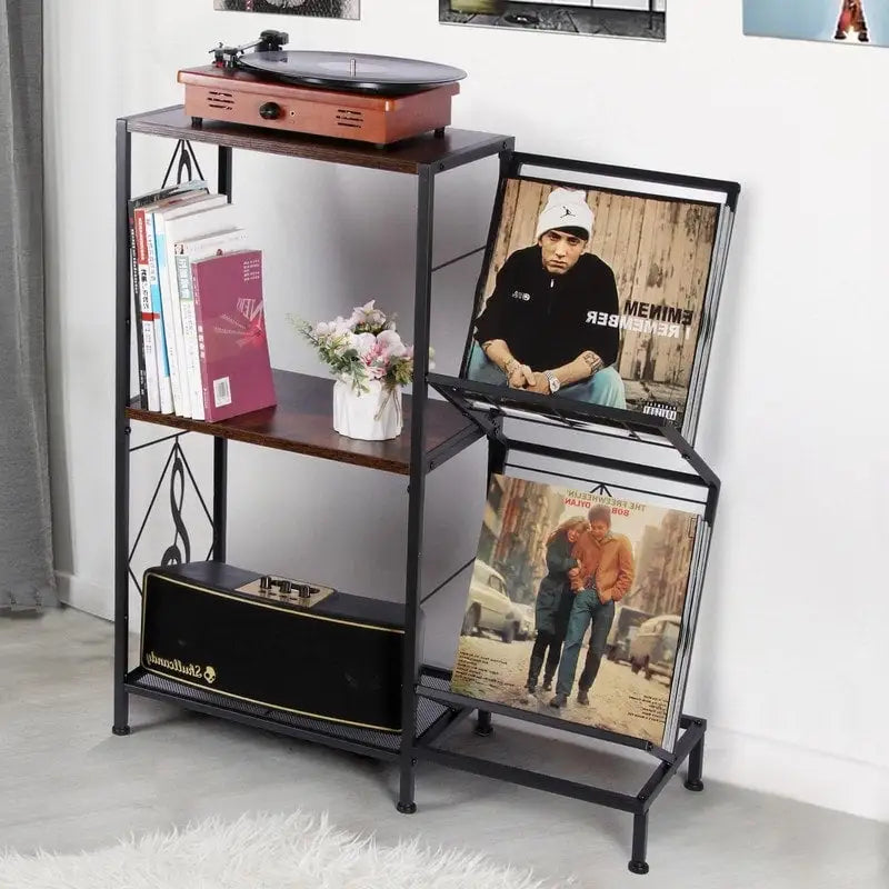 Table tourne-disque avec rangement pour disques vinyles - 27,5 x 11,8 x 32,5 pouces
