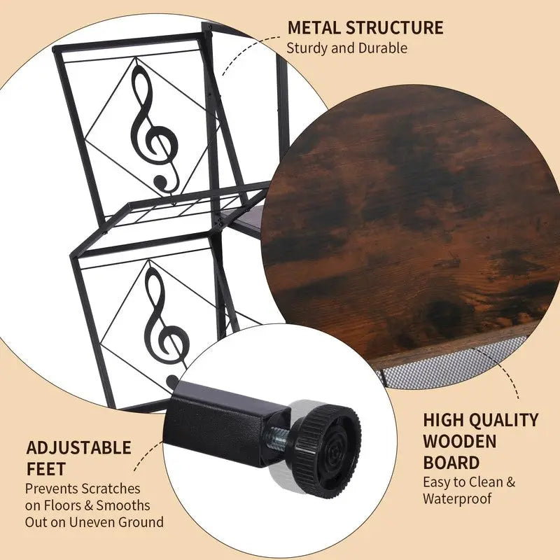 Table tourne-disque avec rangement pour disques vinyles - 27,5 x 11,8 x 32,5 pouces
