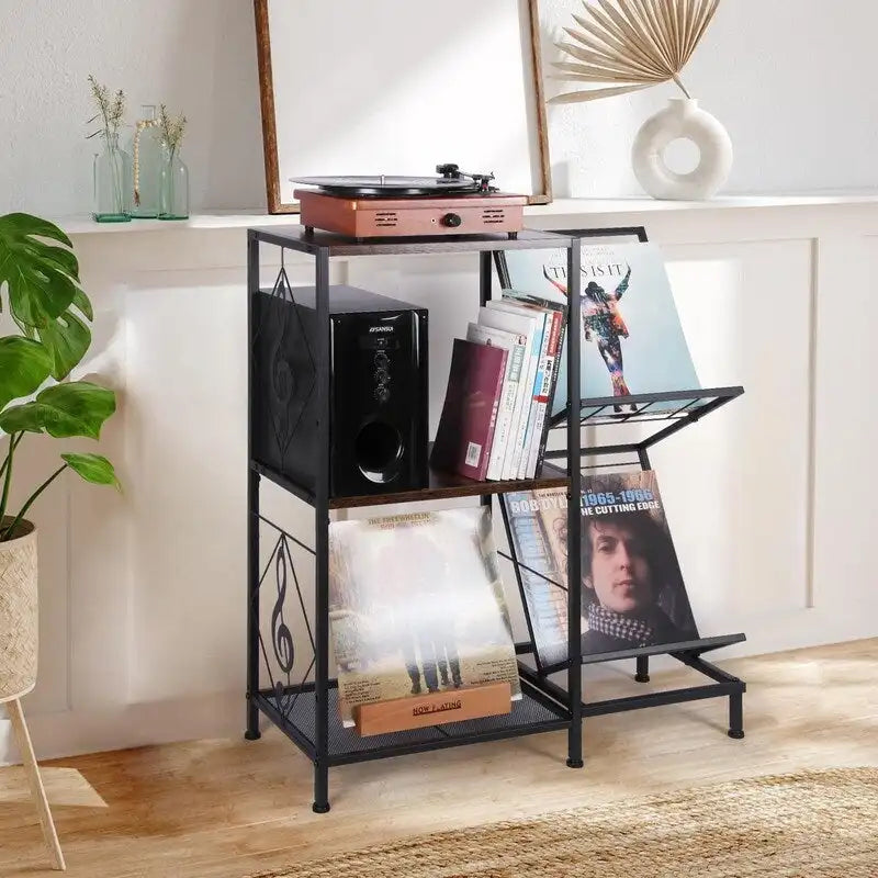 Table tourne-disque avec rangement pour disques vinyles - 27,5 x 11,8 x 32,5 pouces