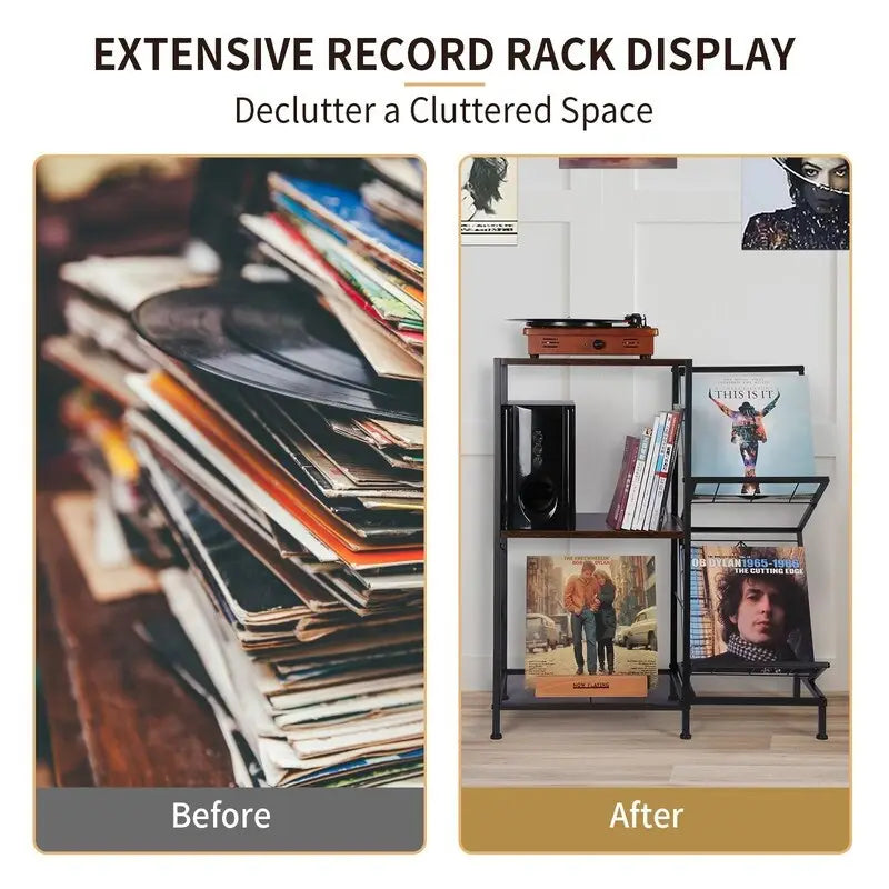 Table tourne-disque avec rangement pour disques vinyles - 27,5 x 11,8 x 32,5 pouces