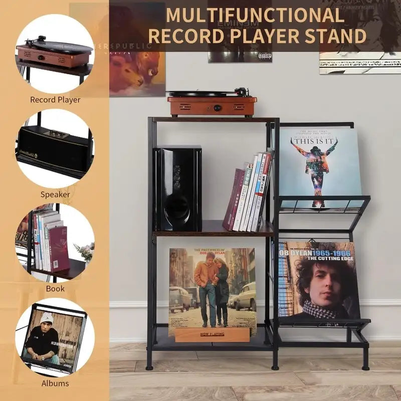 Table tourne-disque avec rangement pour disques vinyles - 27,5 x 11,8 x 32,5 pouces