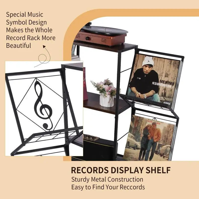 Table tourne-disque avec rangement pour disques vinyles - 27,5 x 11,8 x 32,5 pouces