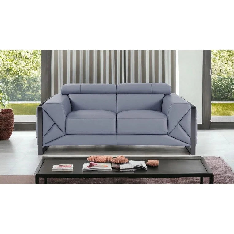 Causeuse italienne en cuir bleu clair et noir, 75 po