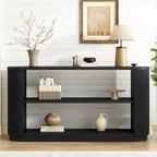 Console étroite d'entrée moderne - Table de canapé mince avec étagère ouverte et grain de bois élégant, table de couloir multifonctionnelle