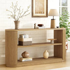 Console étroite d'entrée moderne - Table de canapé mince avec étagère ouverte et grain de bois élégant, table de couloir multifonctionnelle
