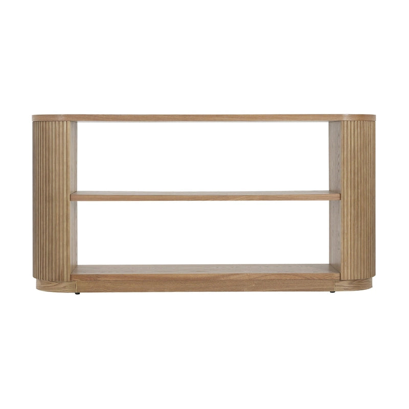 Console étroite d'entrée moderne - Table de canapé mince avec étagère ouverte et grain de bois élégant, table de couloir multifonctionnelle
