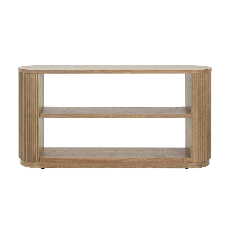 Console étroite d'entrée moderne - Table de canapé mince avec étagère ouverte et grain de bois élégant, table de couloir multifonctionnelle