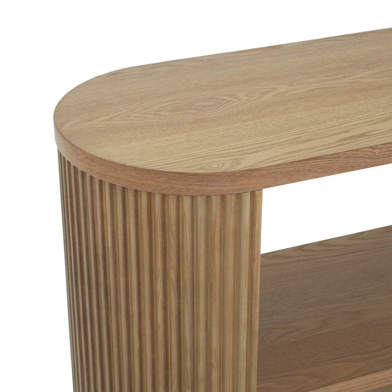 Console étroite d'entrée moderne - Table de canapé mince avec étagère ouverte et grain de bois élégant, table de couloir multifonctionnelle