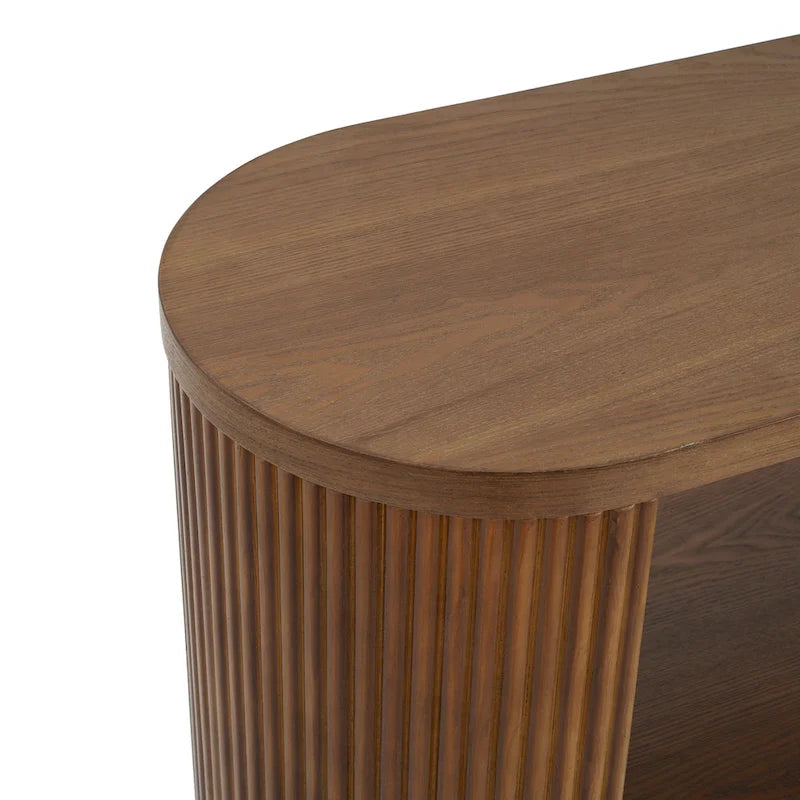 Console étroite d'entrée moderne - Table de canapé mince avec étagère ouverte et grain de bois élégant, table de couloir multifonctionnelle