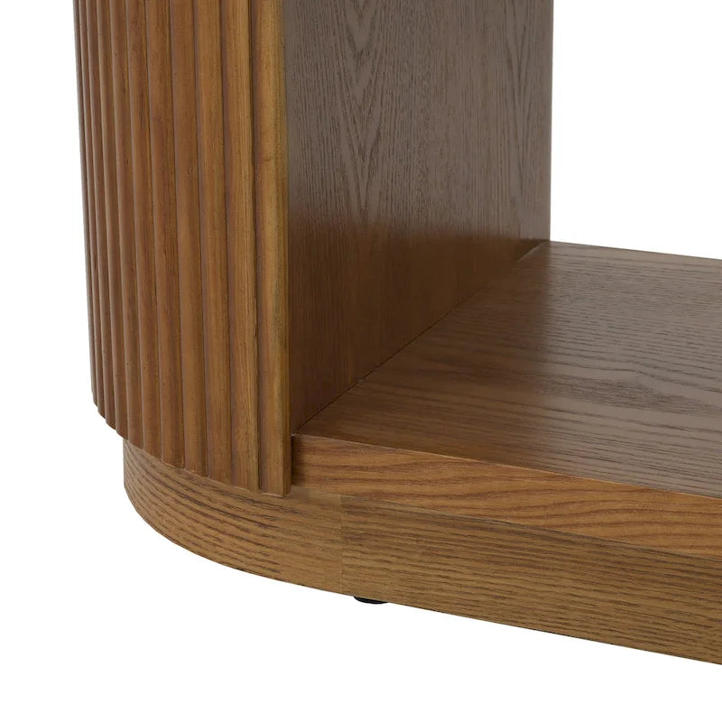 Console étroite d'entrée moderne - Table de canapé mince avec étagère ouverte et grain de bois élégant, table de couloir multifonctionnelle