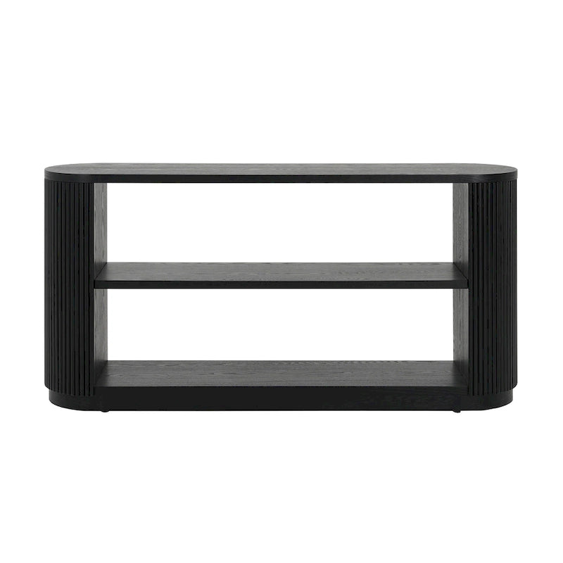 Console étroite d'entrée moderne - Table de canapé mince avec étagère ouverte et grain de bois élégant, table de couloir multifonctionnelle