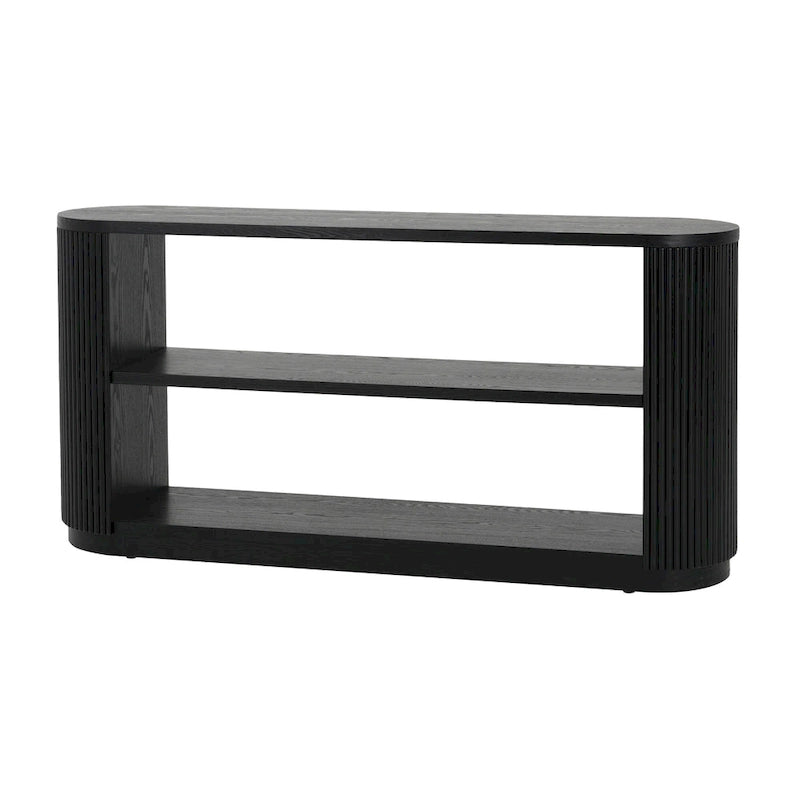 Console étroite d'entrée moderne - Table de canapé mince avec étagère ouverte et grain de bois élégant, table de couloir multifonctionnelle