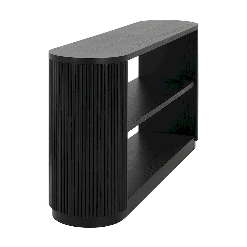 Console étroite d'entrée moderne - Table de canapé mince avec étagère ouverte et grain de bois élégant, table de couloir multifonctionnelle