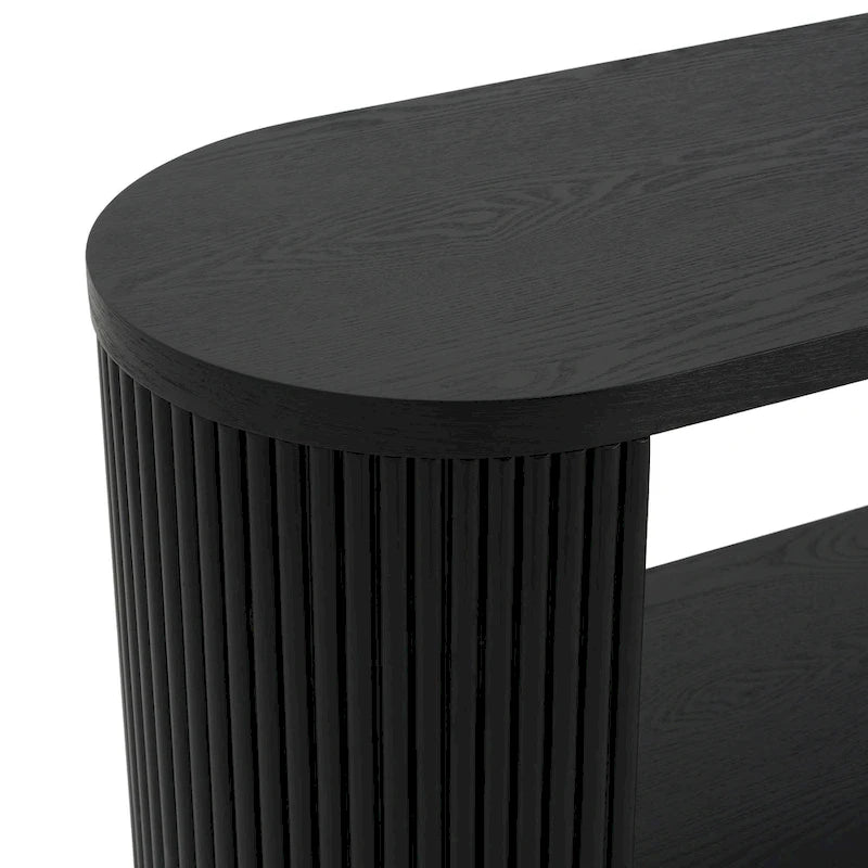 Console étroite d'entrée moderne - Table de canapé mince avec étagère ouverte et grain de bois élégant, table de couloir multifonctionnelle