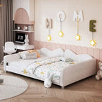 Lit de repos capitonné pleine grandeur, canapé-lit en tissu Sherpa avec dossier en forme de nuage, pas besoin de sommier tapissier, blanc