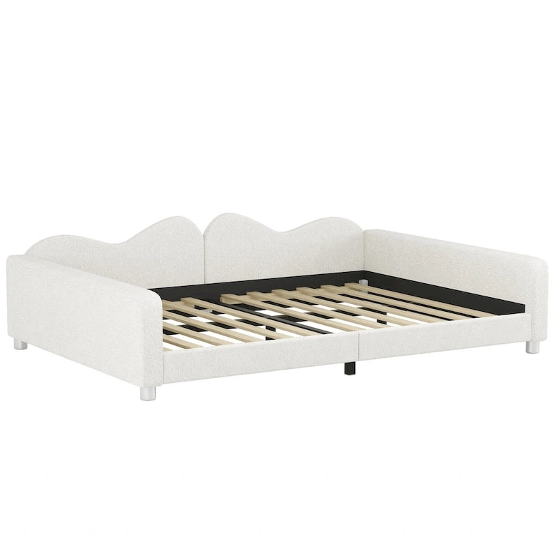 Lit de repos capitonné pleine grandeur, canapé-lit en tissu Sherpa avec dossier en forme de nuage, pas besoin de sommier tapissier, blanc