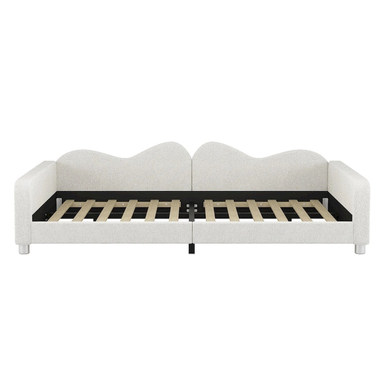 Lit de repos capitonné pleine grandeur, canapé-lit en tissu Sherpa avec dossier en forme de nuage, pas besoin de sommier tapissier, blanc