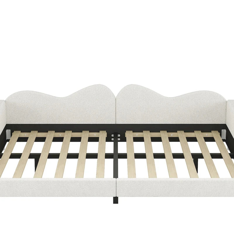 Lit de repos capitonné pleine grandeur, canapé-lit en tissu Sherpa avec dossier en forme de nuage, pas besoin de sommier tapissier, blanc
