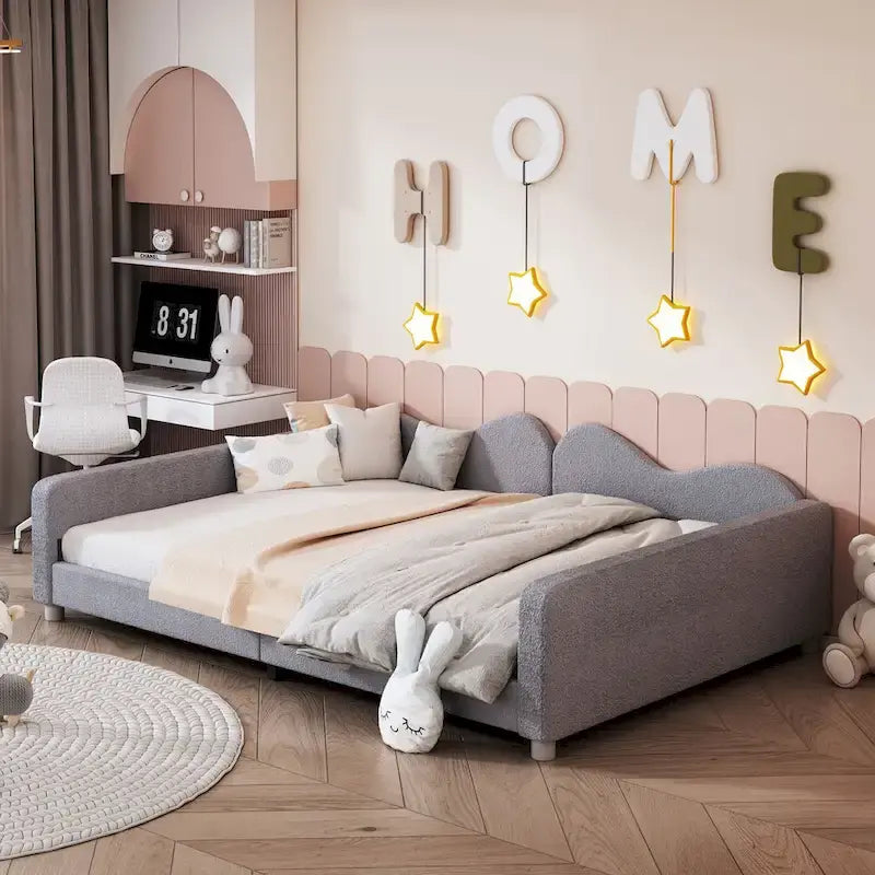Lit de repos capitonné pleine grandeur, canapé-lit en tissu Sherpa avec dossier en forme de nuage, pas besoin de sommier tapissier, blanc