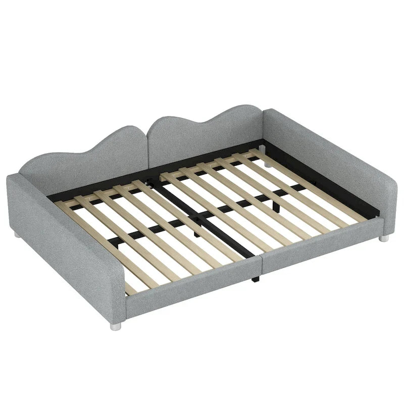Lit de repos capitonné pleine grandeur, canapé-lit en tissu Sherpa avec dossier en forme de nuage, pas besoin de sommier tapissier, blanc