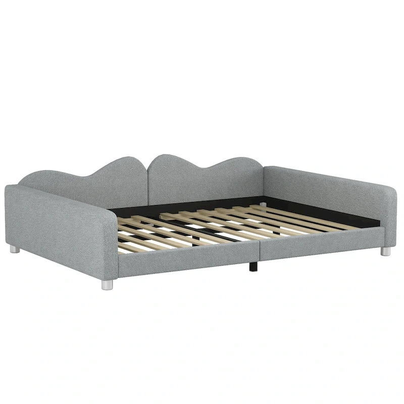 Lit de repos capitonné pleine grandeur, canapé-lit en tissu Sherpa avec dossier en forme de nuage, pas besoin de sommier tapissier, blanc