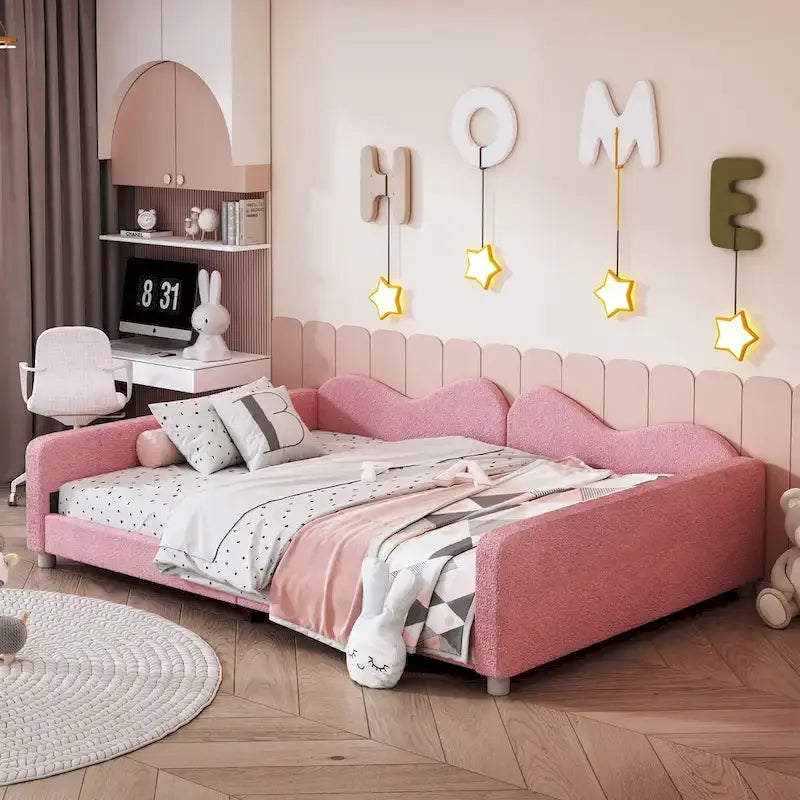 Lit de repos capitonné pleine grandeur, canapé-lit en tissu Sherpa avec dossier en forme de nuage, pas besoin de sommier tapissier, blanc