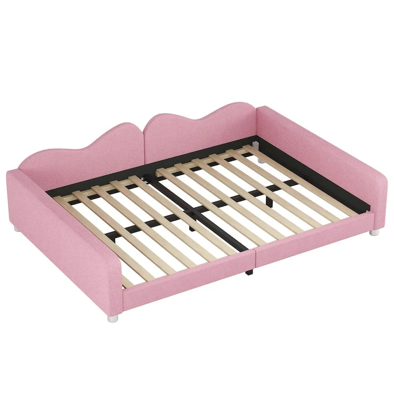 Lit de repos capitonné pleine grandeur, canapé-lit en tissu Sherpa avec dossier en forme de nuage, pas besoin de sommier tapissier, blanc