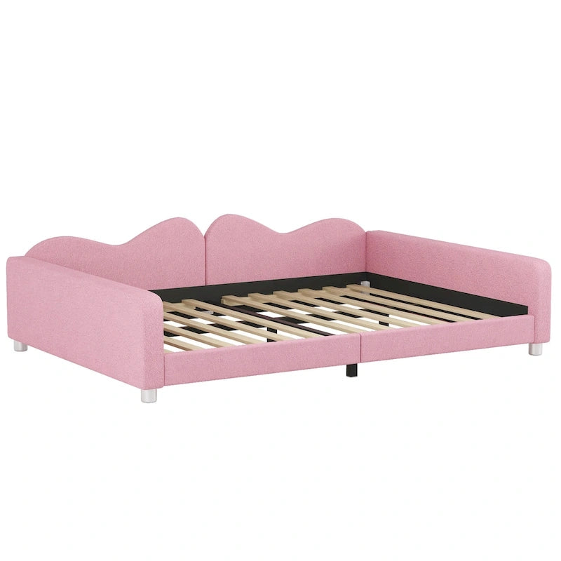 Lit de repos capitonné pleine grandeur, canapé-lit en tissu Sherpa avec dossier en forme de nuage, pas besoin de sommier tapissier, blanc