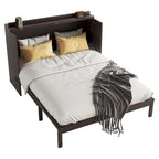 Folding Murphy Bed Pine Wood Cabinet Bed Queen Size Cube Cabinet Bed with Power Station, Drawer and Rattan Decoration Panel