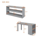 Lit mezzanine double avec bureau rétractable et 3 tiroirs, lit mezzanine en bois avec escalier de rangement et étagères
