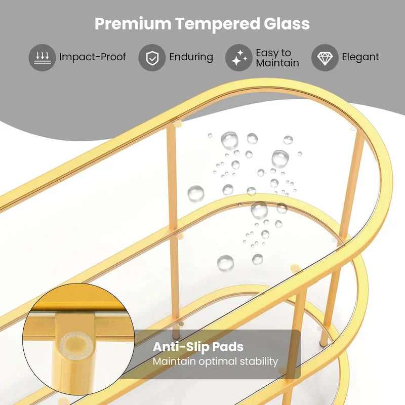 Meuble TV à 3 niveaux pour TV jusqu'à 65 pouces avec étagères en verre trempé - Voir détails