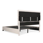 Lit plateforme grand format, polyester blanc cassé, capitonné