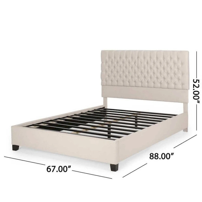 Lit plateforme grand format, polyester blanc cassé, capitonné