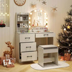 Costway Vanity Set with Mirror and Lights Dressing Table and Chair 4 - See Details